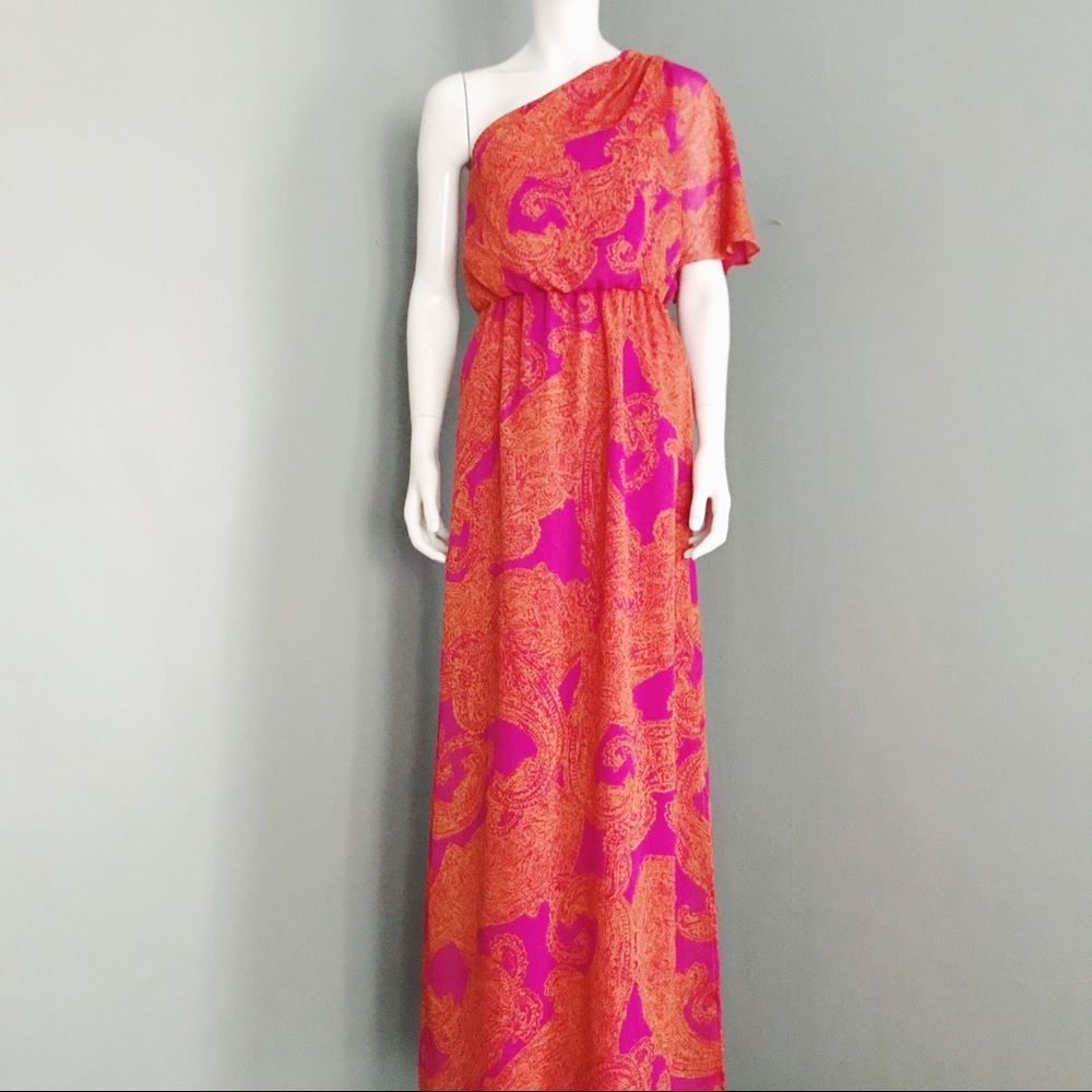 Patterned One-Shouldered Maxi Dress | Size S